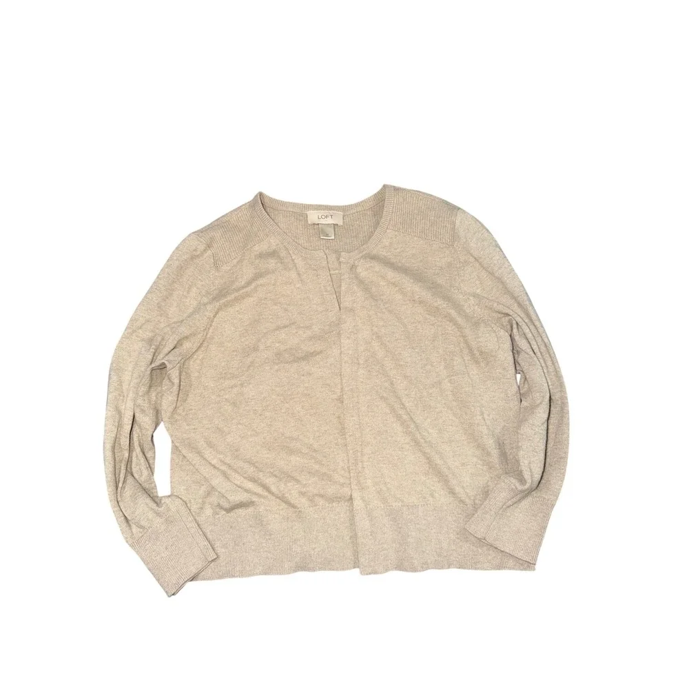 LOFT Open Front Cardigan Sweater Beige Size Medium‎ Long Sleeve Knit